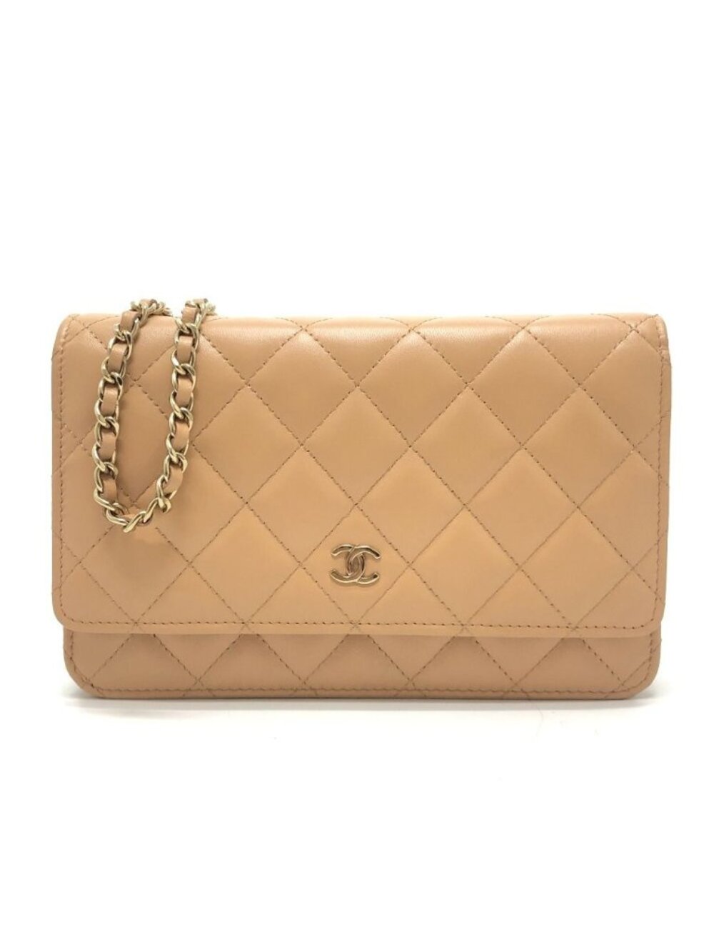 Chanel Shoulder Bag CC Logo Classic Lambskin Beige